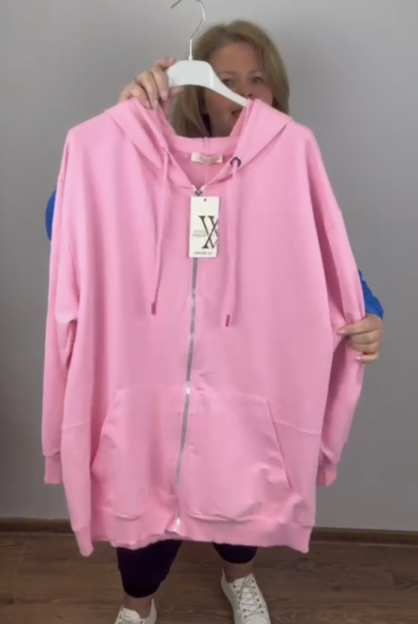 Bluza na zamek z kapturem - ww - (1xl/2xl) - 3227 - cukierkowy róż- mniejsza