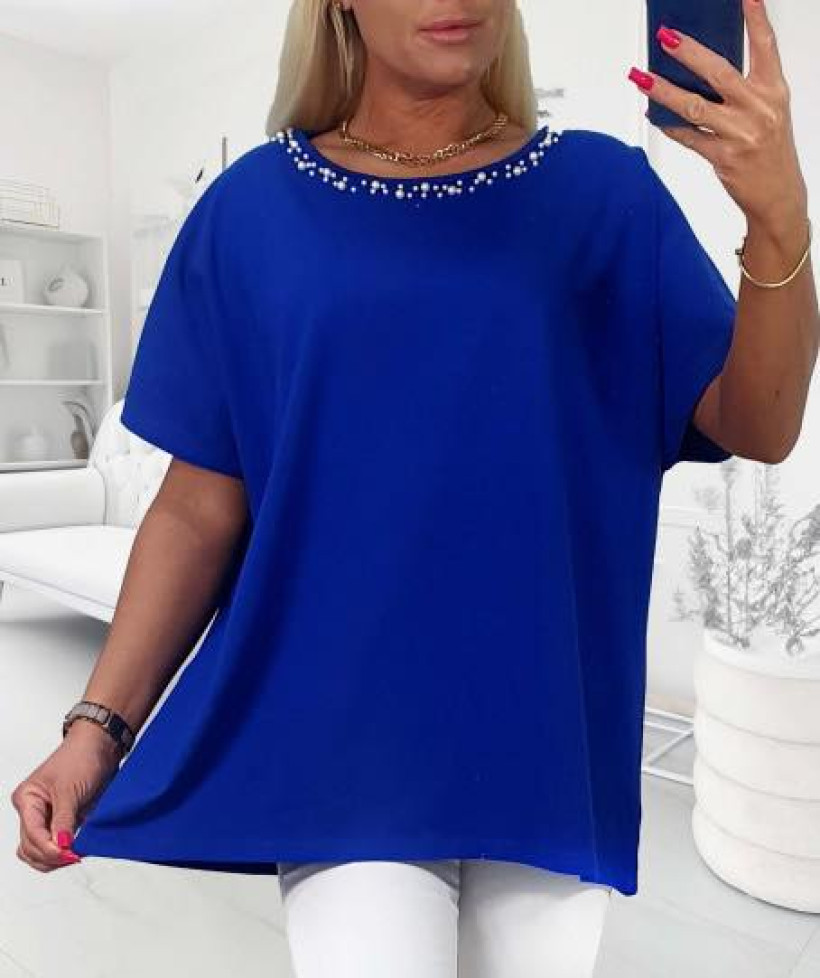 Elegancka Tunika perełki Plus Size- chaber