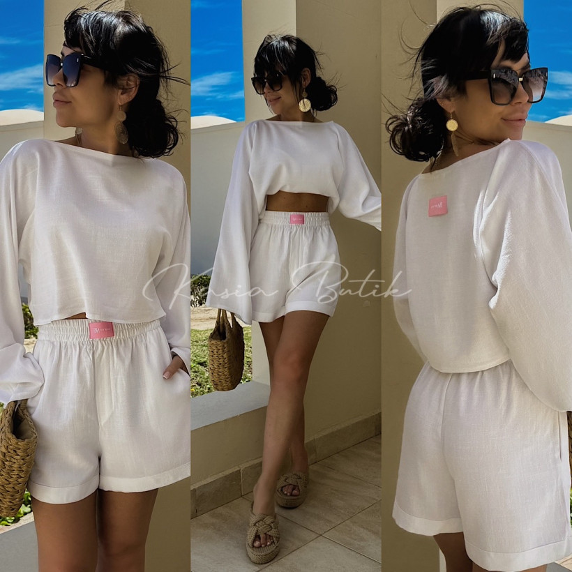 Komplet Lniany Boho One By Mia Biały