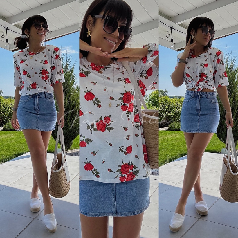 T-shirt Bocca Red Flowers z Gumką Biały