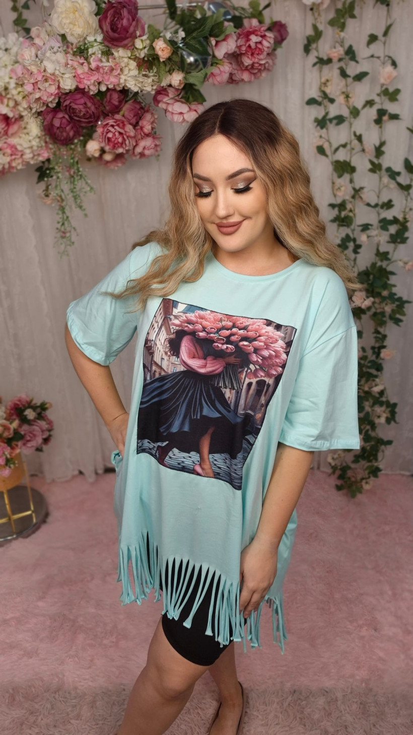 B8977 Bluzka z Frędzlami  Wawa Premium mięta