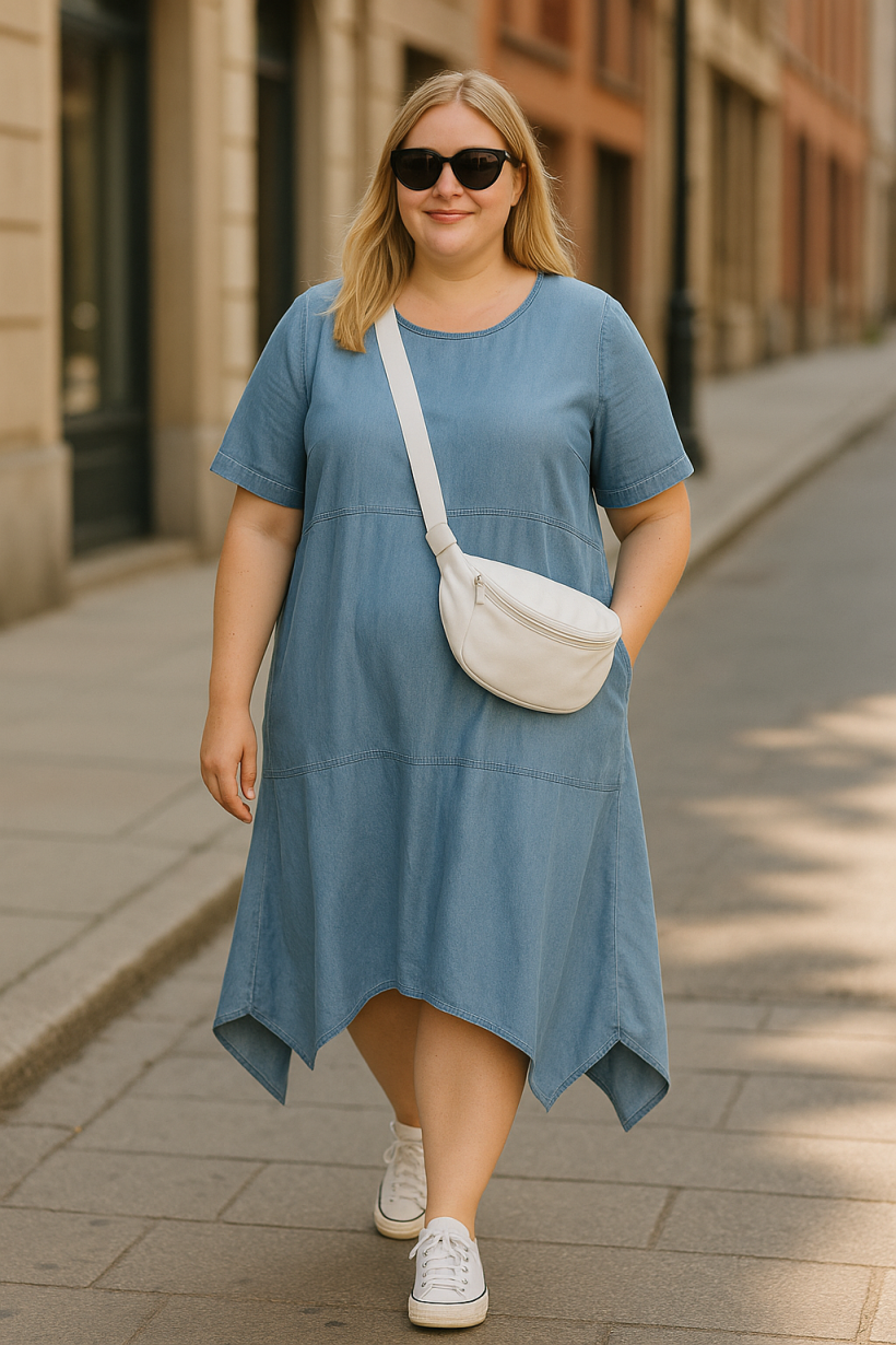 Sukienka z Tencelu Made in Italy – Denim Look Plus Size jasna