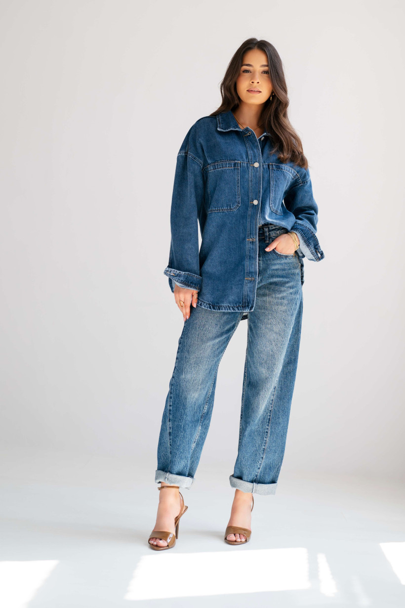 KOSZULA CIEMNY JEANS DWIE KIESZENIE