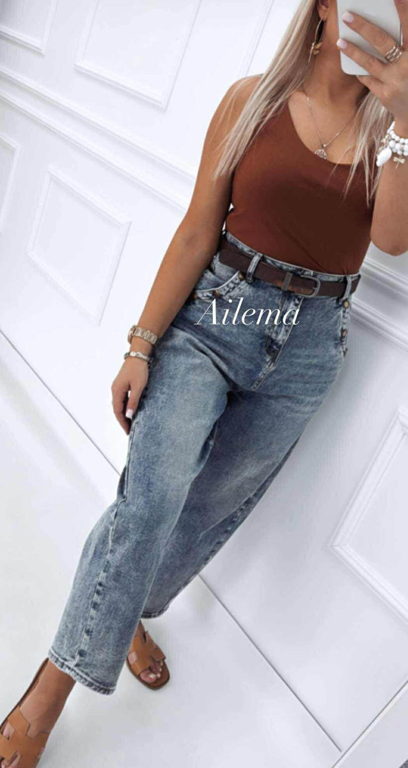Jeansy M.Sara BG1003-4H balloon fit, z ozdobnymi guzikami