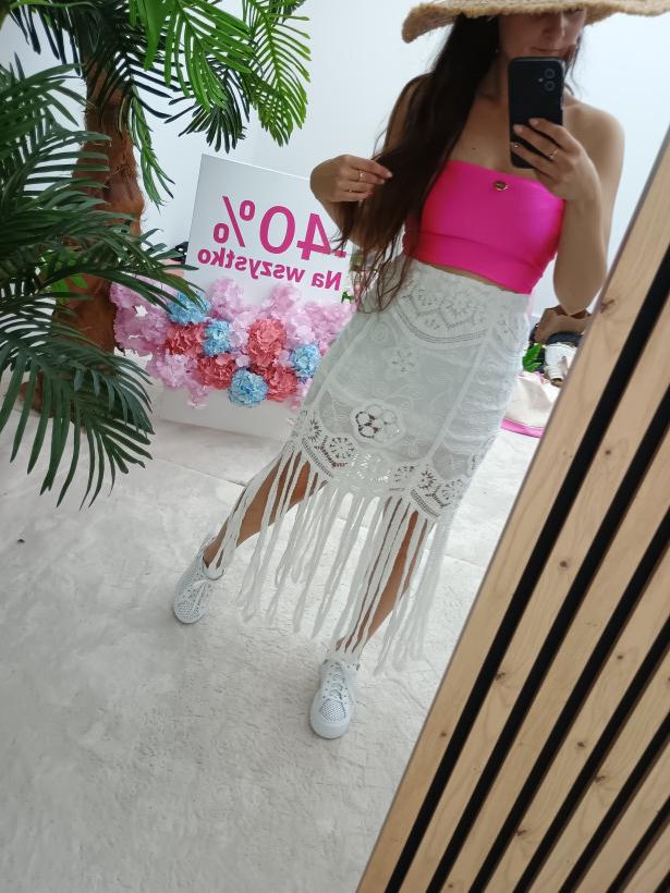 Spódnica boho frędzle ecru  WYPRZEDAŻ