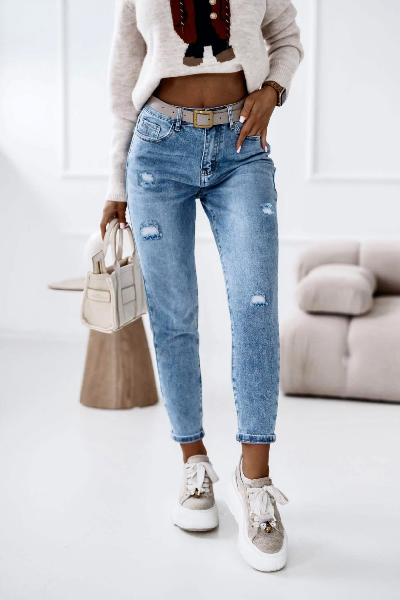 Spodnie jeansowe z przetarciami mom fit