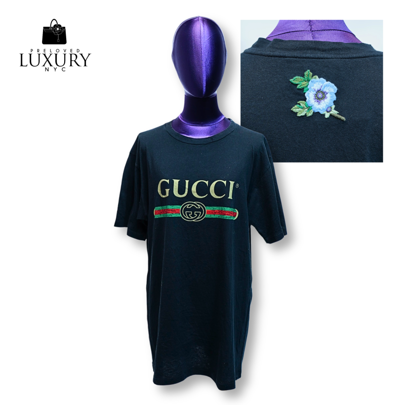 GUCCI Clothes Black T-Shirt Gucci Logo No Wash Tag Size S