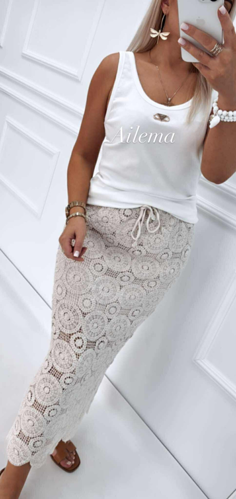 Spódnica maxi ab1714 boho ażurkowa 