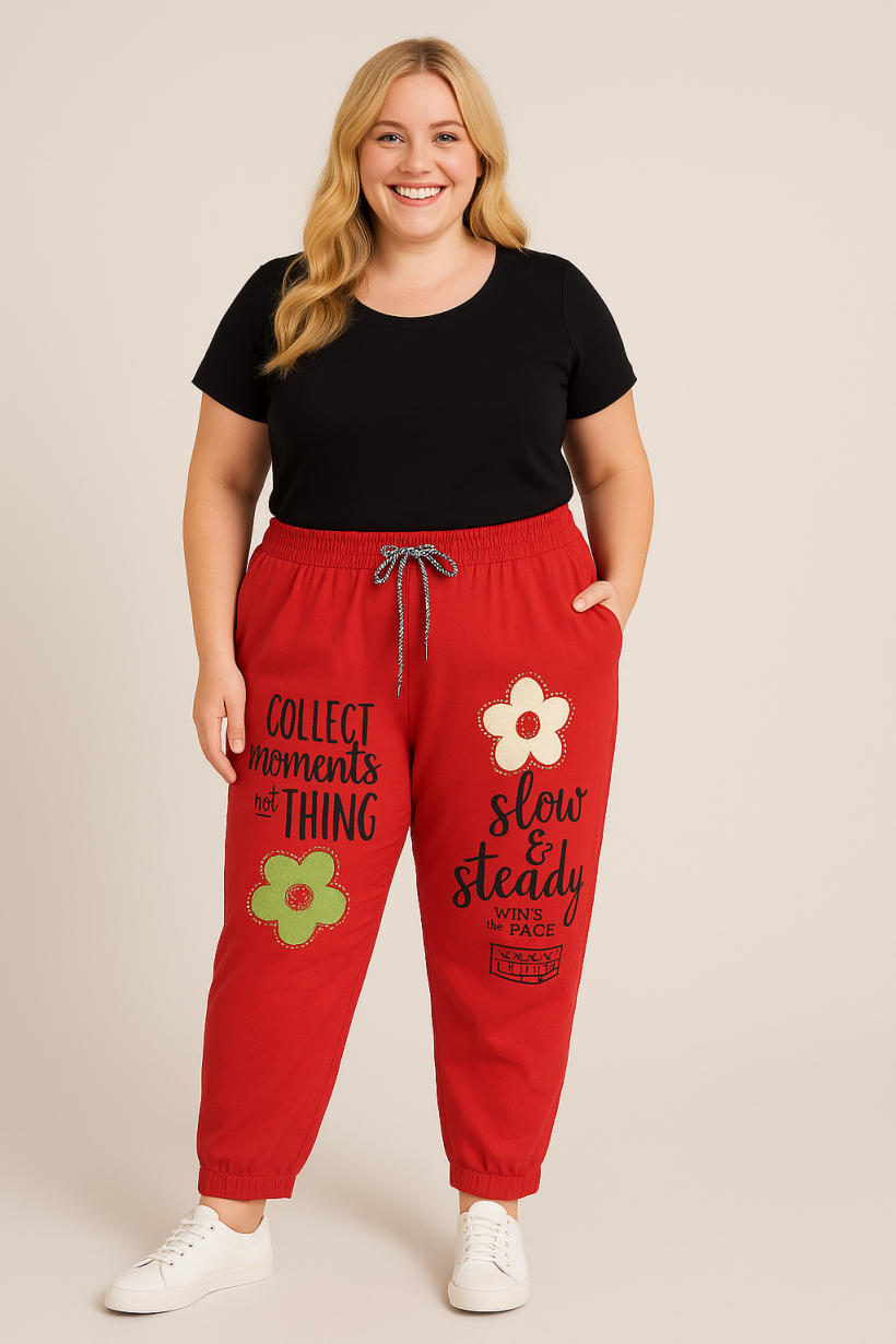 Spodnie Plus Size z  kwiatkiem Daisy
