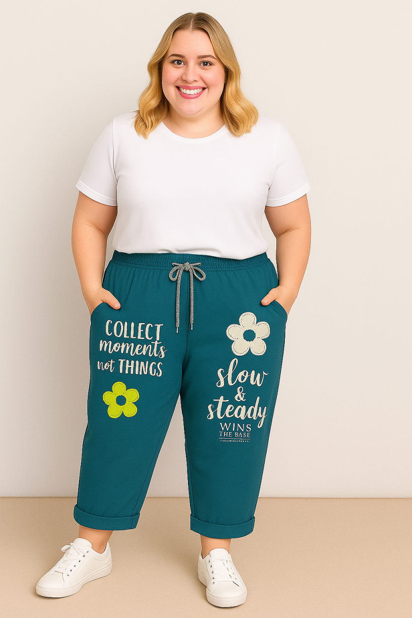 Spodnie Plus Size z  kwiatkiem Daisy