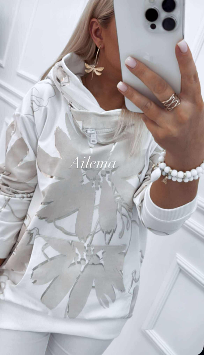 Bluza Megi B0947 z kapturem, w kwiaty