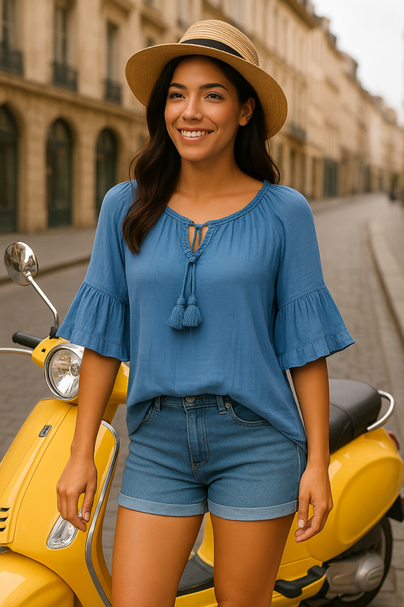 Bluzka falbanka niebieska