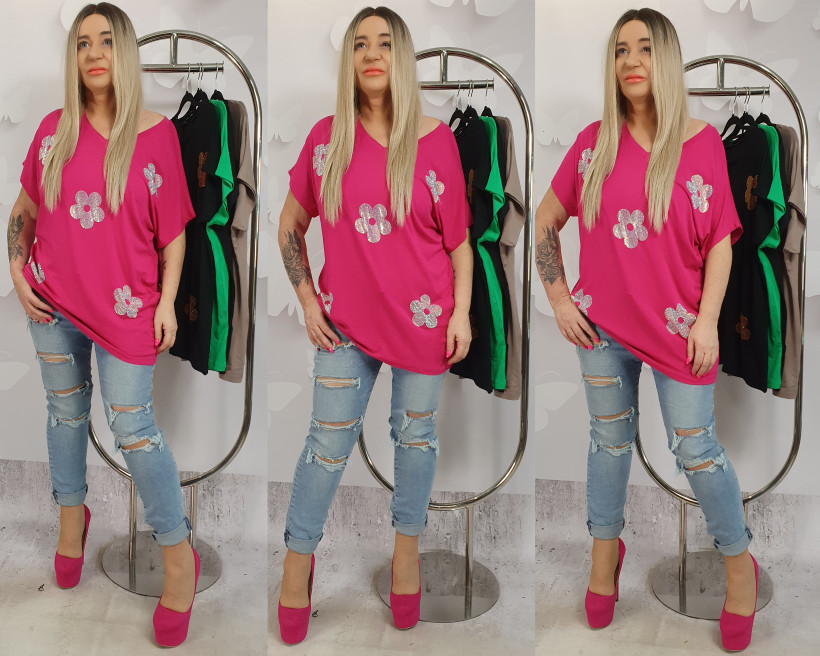 BLUZKA ROKKI  26108 RB28 CYRKONIOWE KWIATKI  %PRZECENA