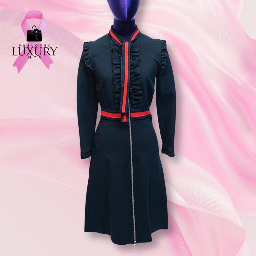 GUCCI Polyester × Rayon Dress S Black x red 457032 hangers With garment