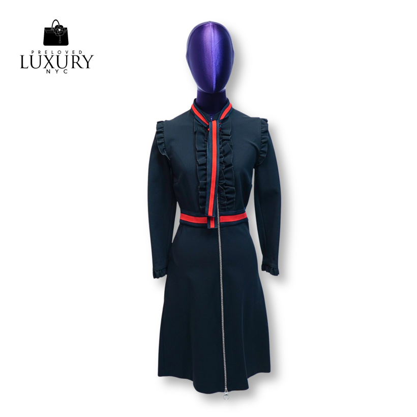 GUCCI Polyester × Rayon Dress S Black x red 457032 hangers With garment