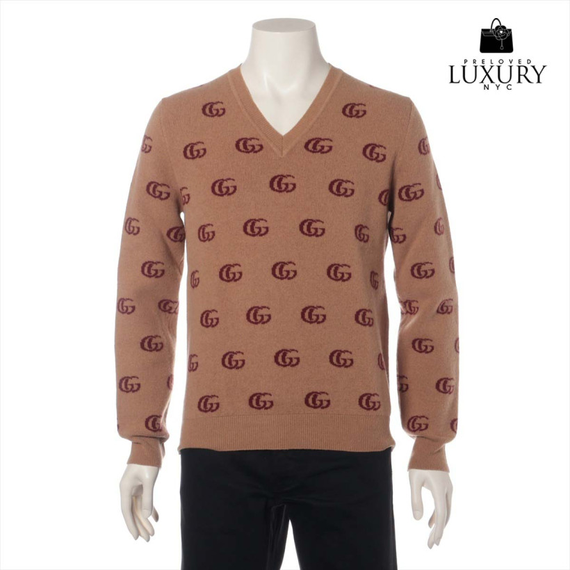 GUCCI Double G Wool Knit S Brown 645292 Comes with box