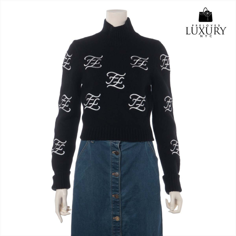 FENDI Calligraphy 19-year Wool & Cashmere Knit 42 Black FZY891 cropped hologram sticker thread