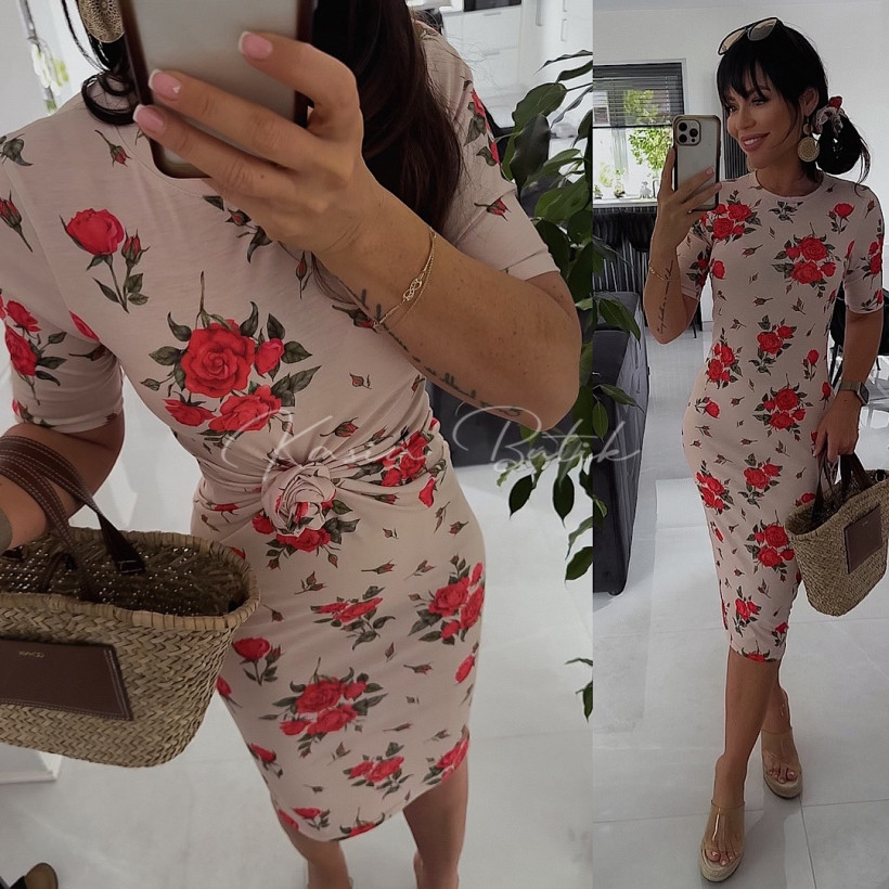 Sukienka Bocca Red Rose z Gumką Beżowa