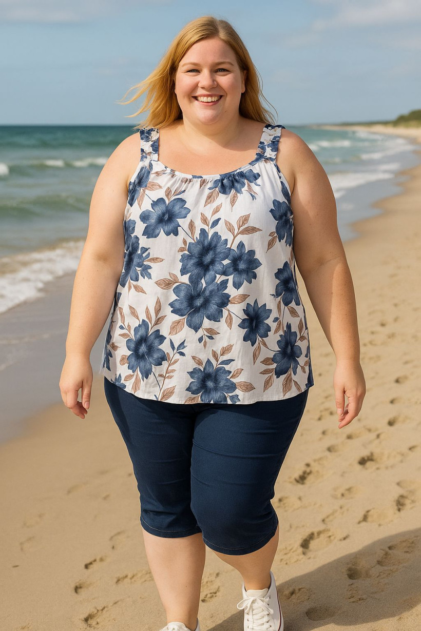 Włoski top plus size z motywem kwiatowym – 100% bawełny