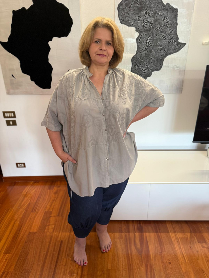 Italia nr.2 - Koszula jednokolorowa rozpinana, wyszywana - wł. - 1376 - fango