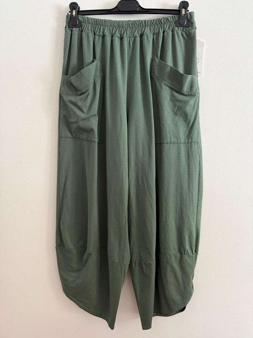 Italia nr.2 - Spodnie jednokolorowe bawełniane, biedronki - wł. - 25022 - khaki