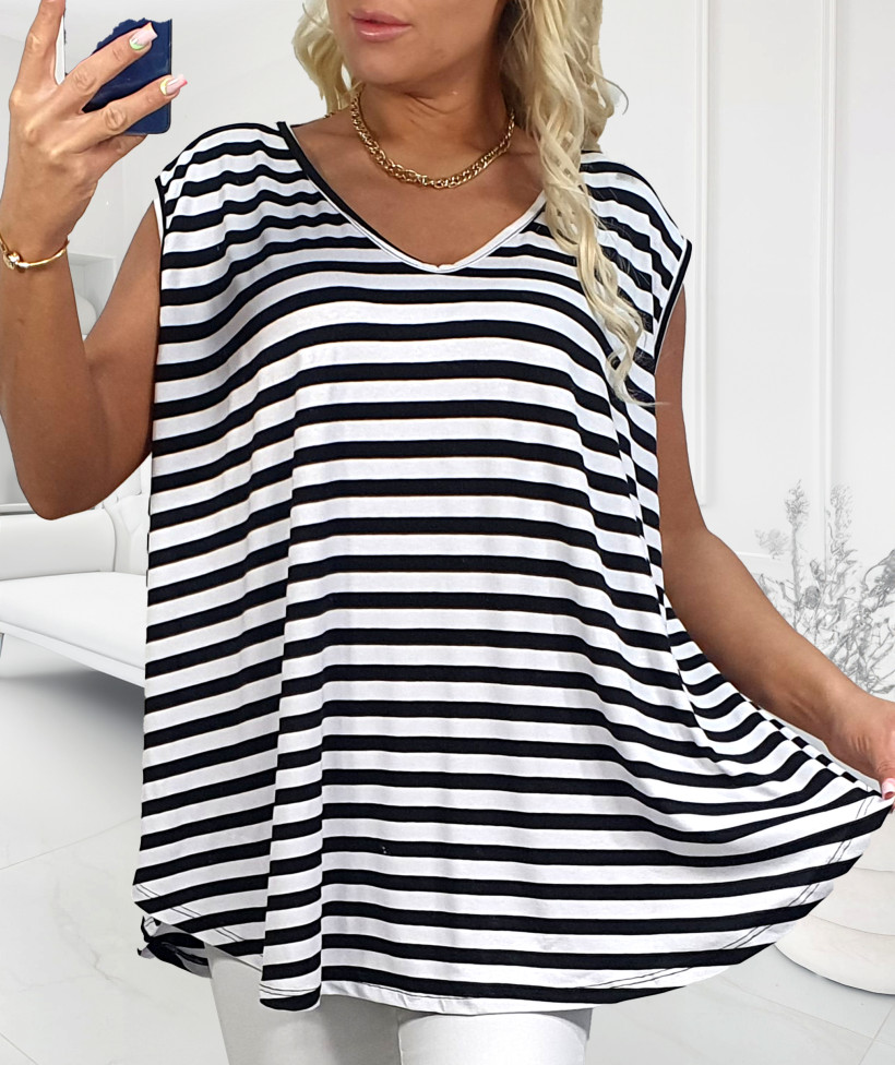 Stylowy TOP damski w paski Plus Size - czarny