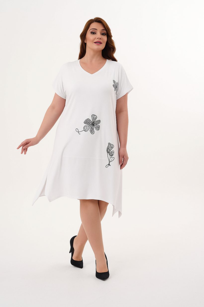 Sukienka Plus Size Seraj Kwiaty - biały