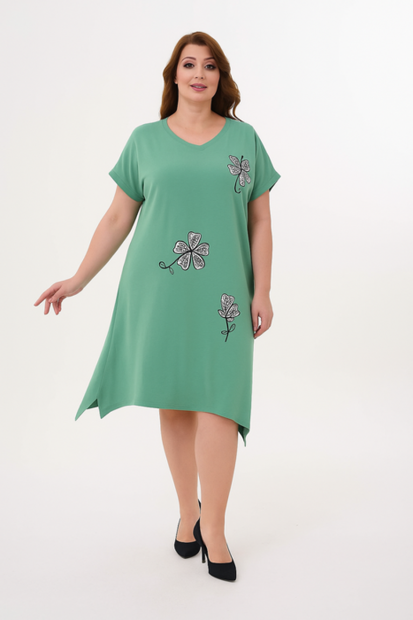 Sukienka Plus Size Seraj Kwiaty - groszek