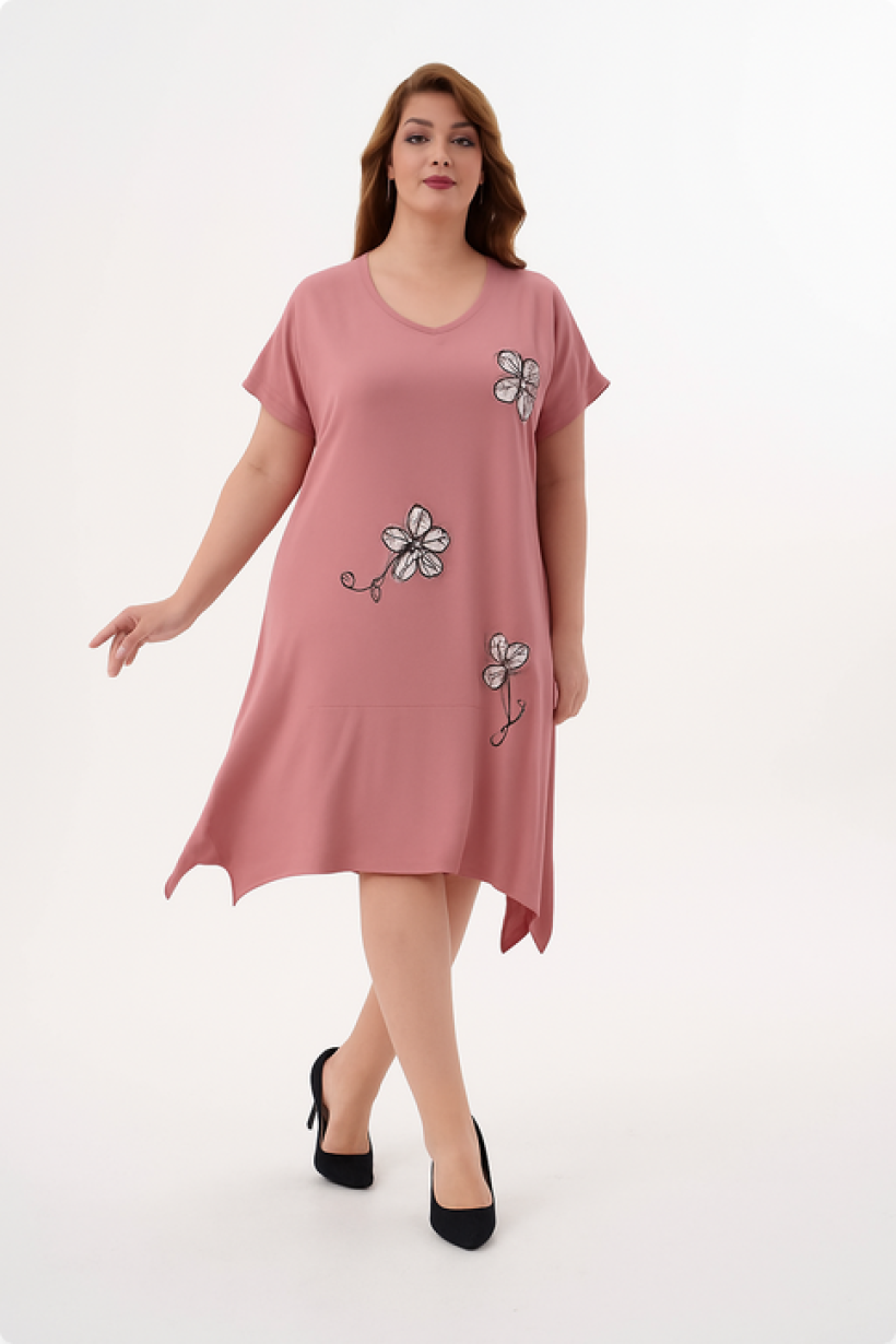 Sukienka Plus Size Seraj Kwiaty - róż