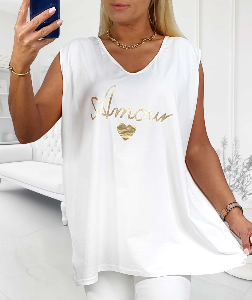 Top bawełniany Plus Size Amour - biały
