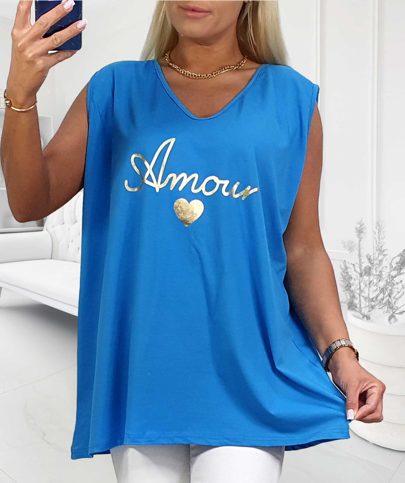 Top bawełniany Plus Size Amour - niebieski