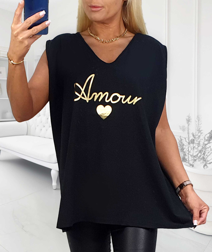 Top bawełniany Plus Size Amour - czarny