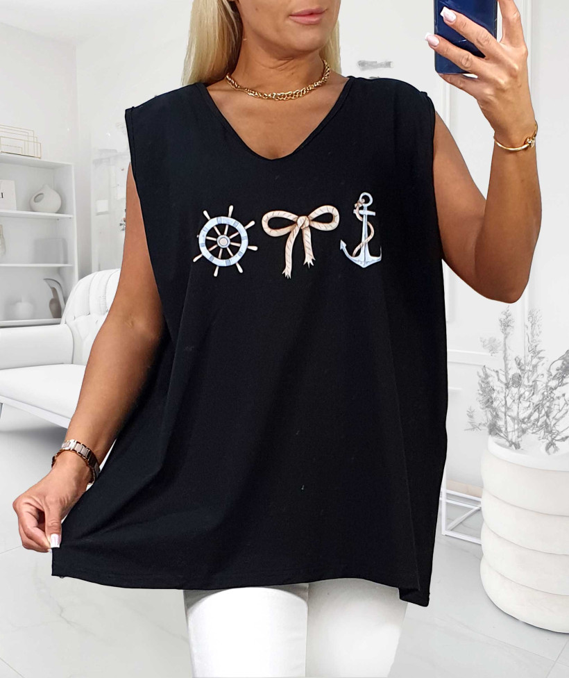 ⚓ Tunika Plus Size z Motywem Marynistycznym Plus Size⚓ - czarny