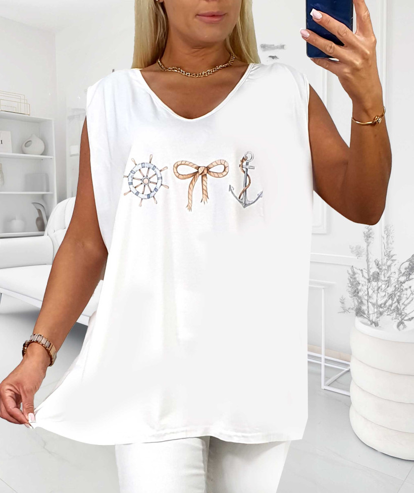 ⚓ Tunika Plus Size z Motywem Marynistycznym Plus Size⚓ - biały