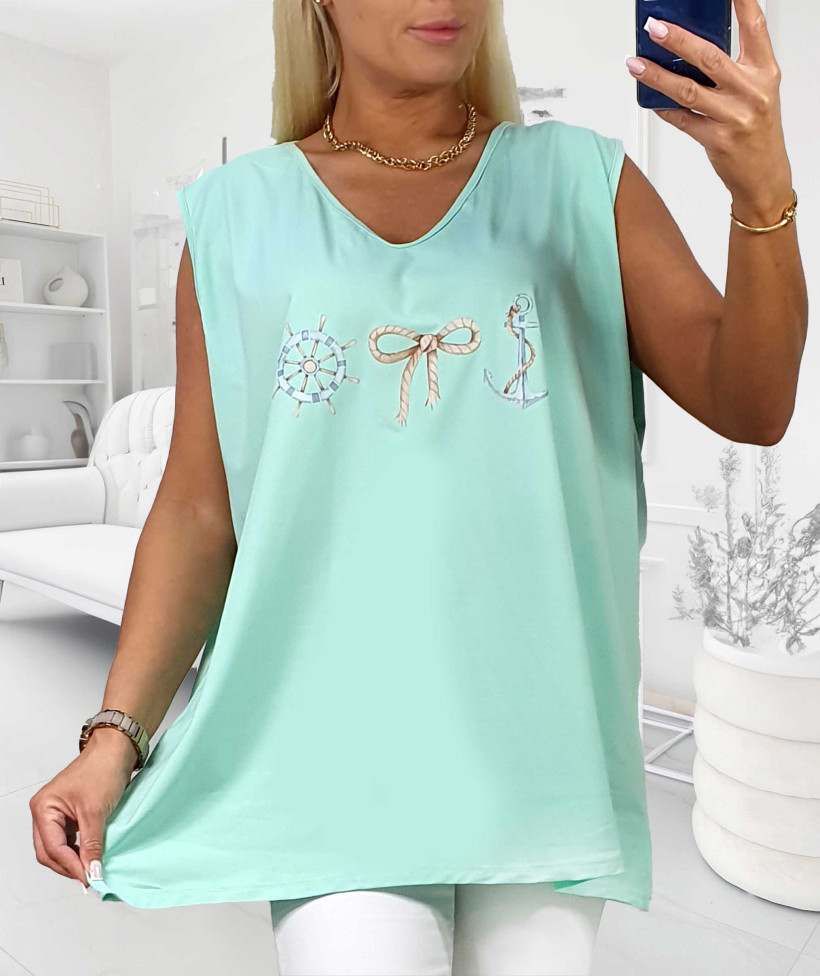 ⚓ Tunika Plus Size z Motywem Marynistycznym Plus Size⚓ - seledyn