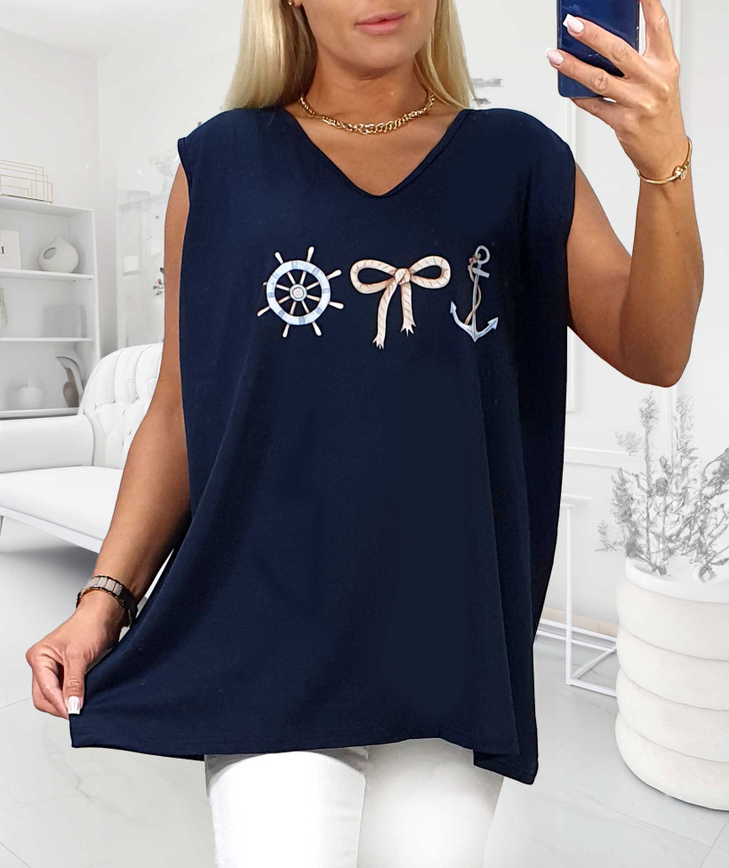⚓ Tunika Plus Size z Motywem Marynistycznym Plus Size⚓ - granat