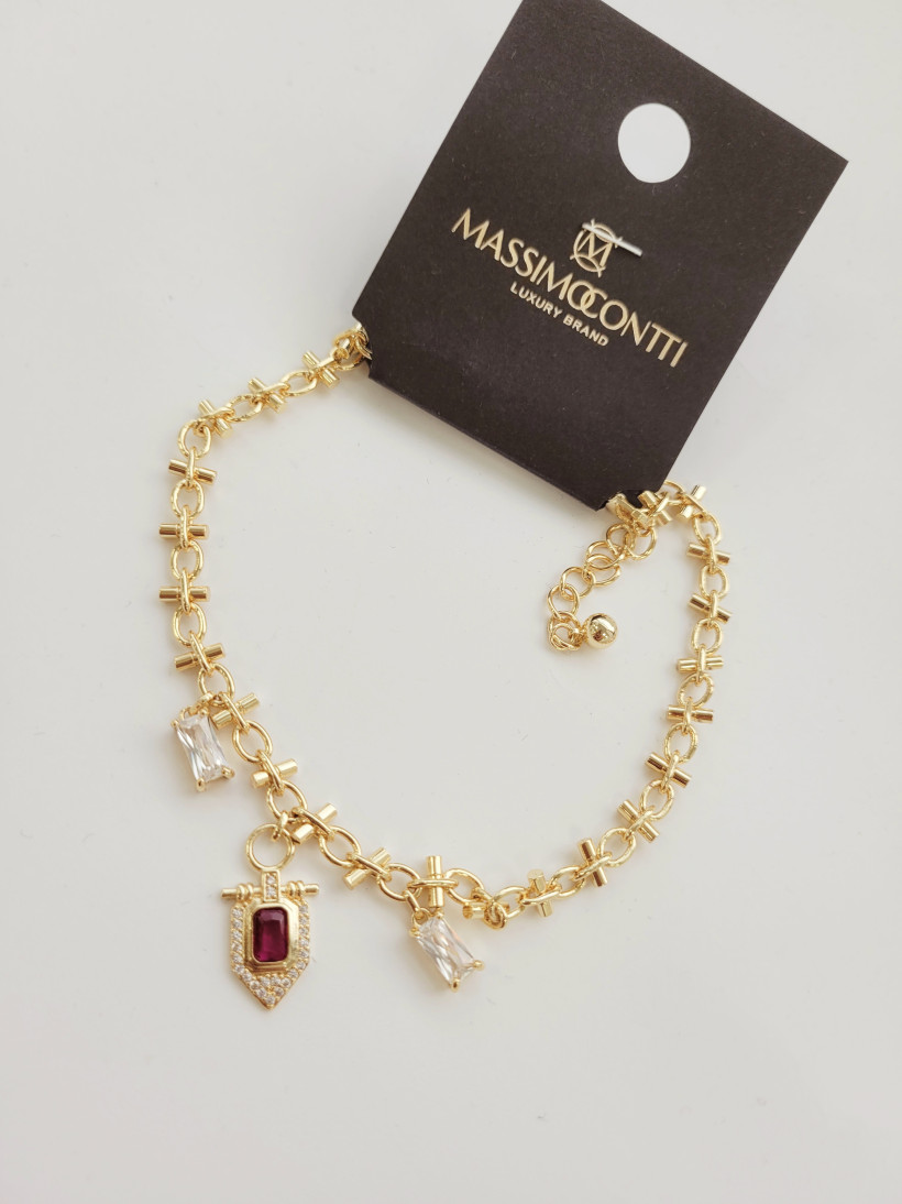 WYPRZEDAŻ Bransoletka MassimoContti b775 z kamyczkami i bordowym diamencikiem z cyrkoniami