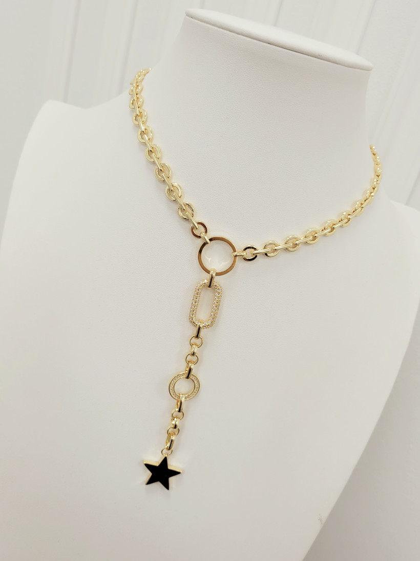 WYPRZEDAZ Naszyjnik MassimoContti b786 z ozdobnymi zawieszkami i przeplatanym łańcuszkiem