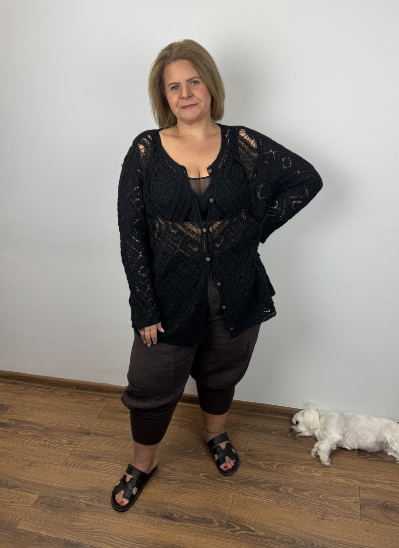 Italia nr.2 - Sweter ażurowy na rozpinanie - wł. - 85060 - czarny