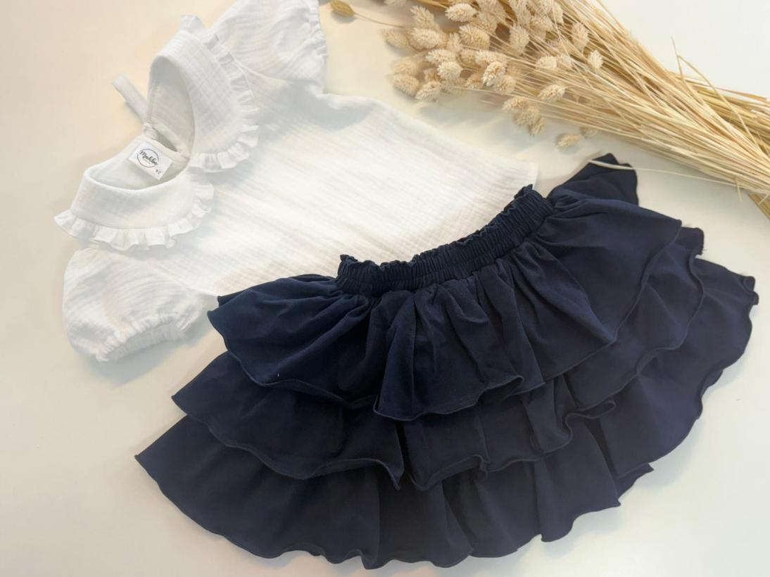 BIAŁA BLUZKA KRÓTKI RĘKAW MUŚLIN Z KOŁNIERZYKIEM MAKBA