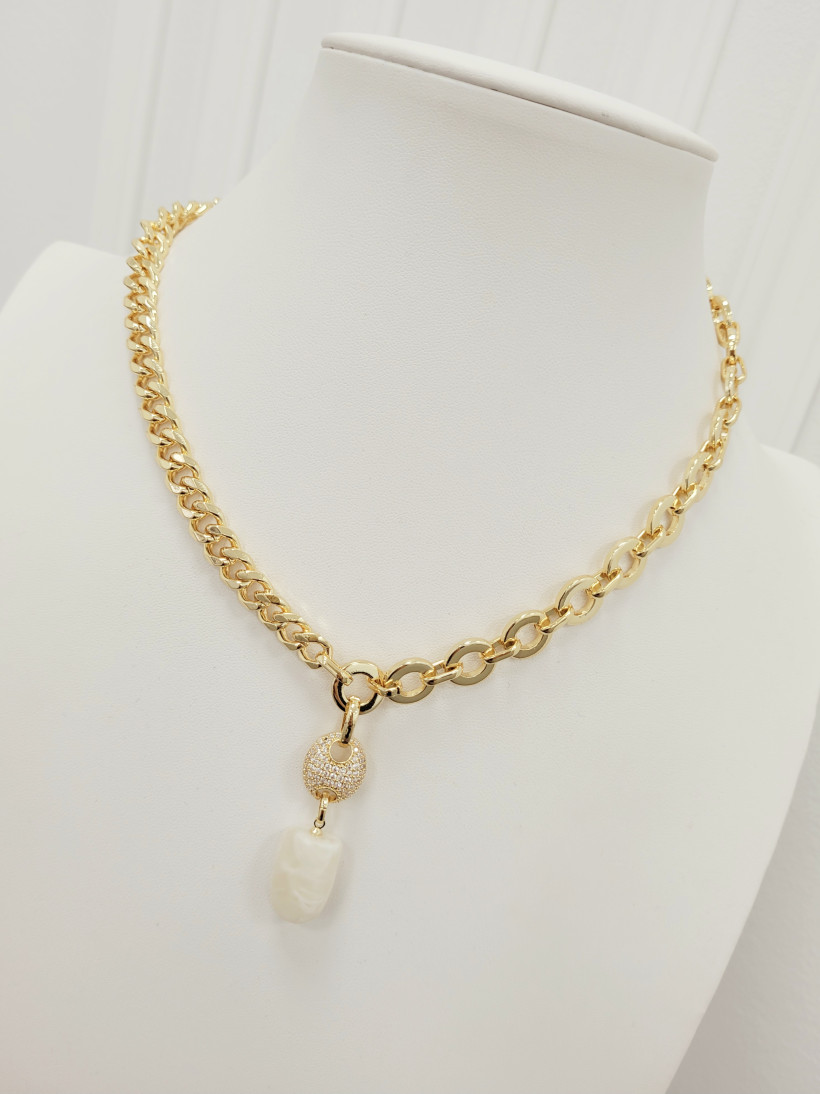 WYPRZEDAŻ Naszyjnik MassimoContti b809 z łączonych łańcuszków i kamienia