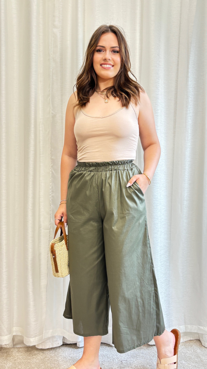 Spodnie culotte khaki