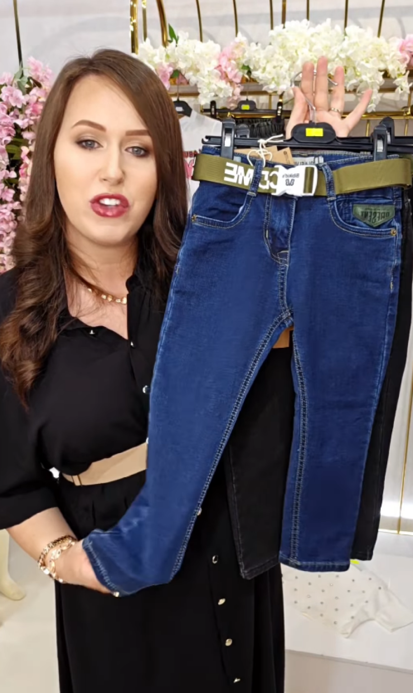 Spodnie jeans CHŁOPIĘCE z paskiem HR-9195- CIEMNY JEANS