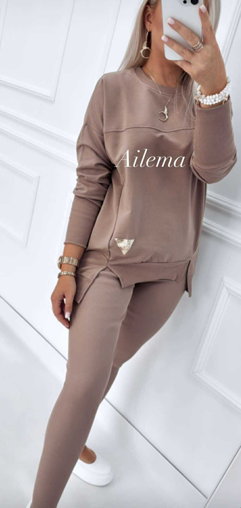 Komplet Veso V8319 bluza z naszywką i legginsy prążek