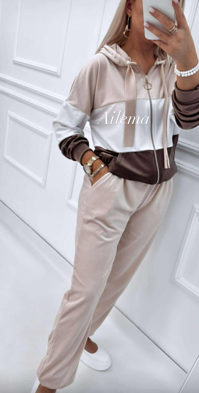 Komplet welurowy ab1807 bluza na zamek, dresy