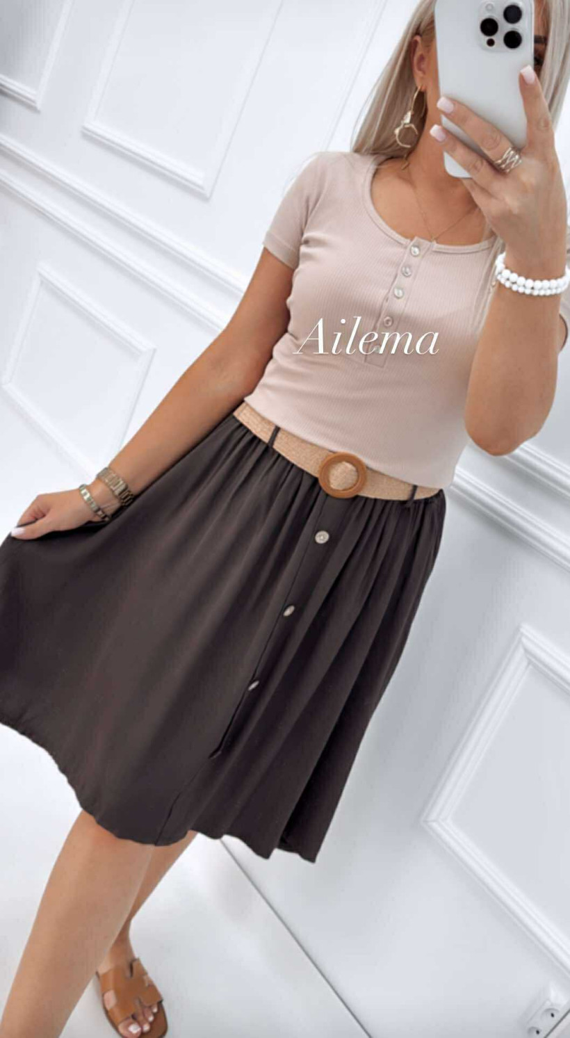 Spódnica z guziczkami ab1810 pleciony pasek