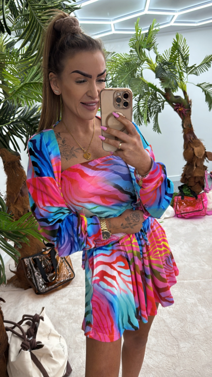 La Perla komplet trzyczęściowy wiązany kolorowa zebra 