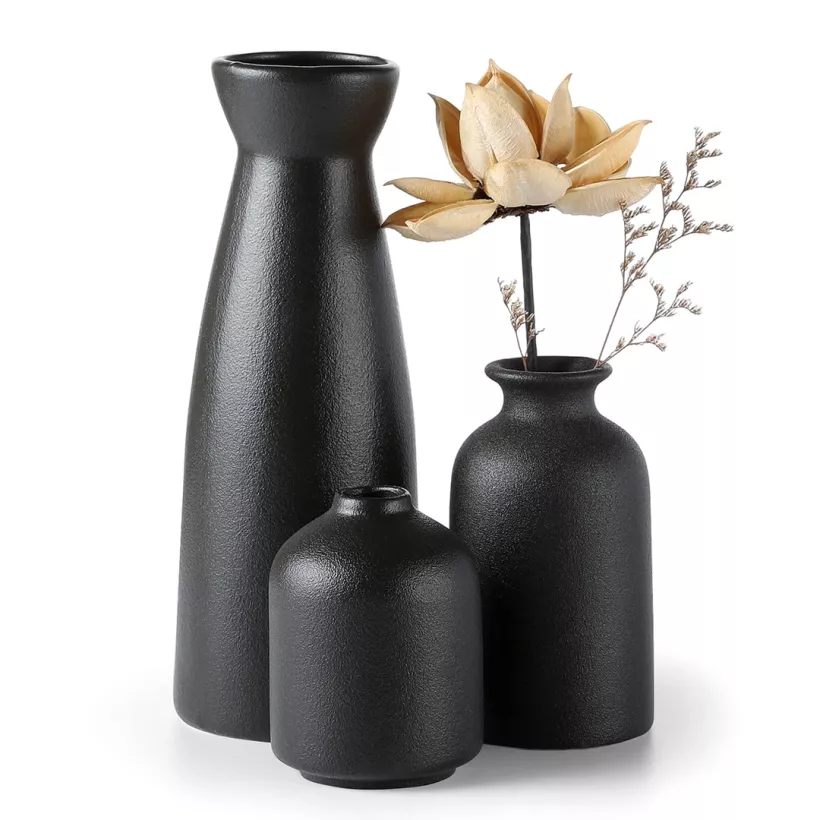 Czarne ceramiczne wazony Zestaw 3 małych wazonów na kwiaty do dekoracji