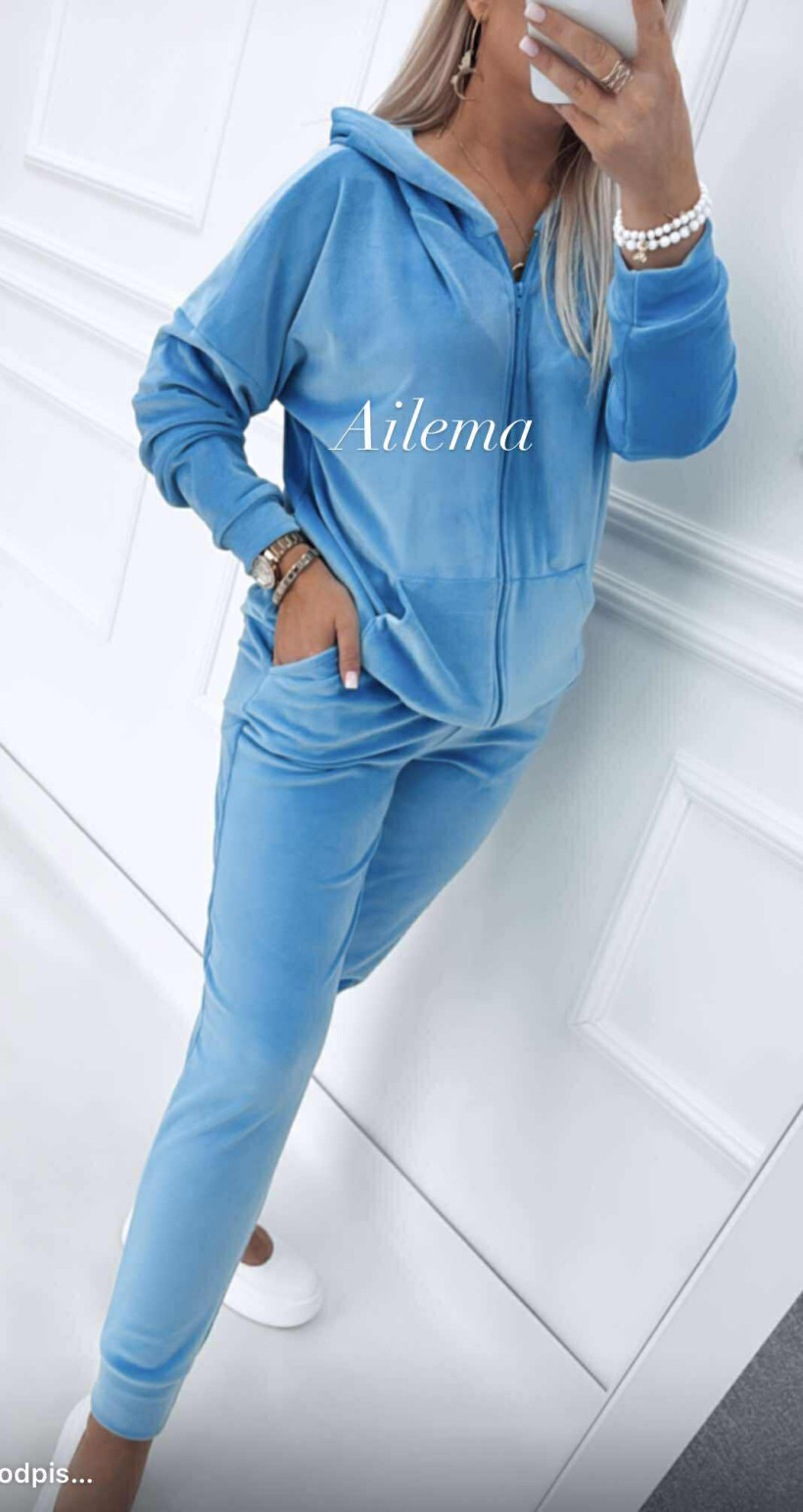 Komplet welurowy ab1833 bluza na zamek, spodnie ze ściągaczem