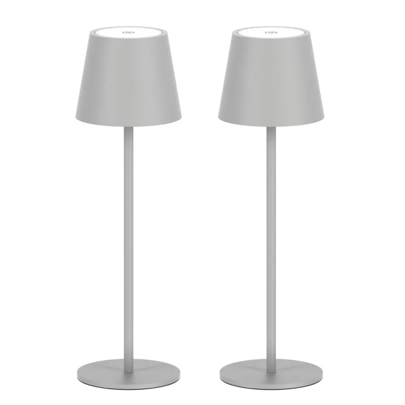 Zestaw dwóch szarych lamp z wbudowaną baterią